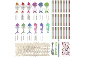 JVBAJV 12 Pack Wind Chime Kit for Kids,Fishbone DIY Wooden Wind Chime Kits,Wooden Arts and Crafts for Children for Boys Girls Birthday Gift, Garden Decoration, Christmas Tree Decor Indoor Outdoor