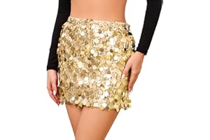 JASGOOD Mini Jupe Paillette Femme Scintillante Jupe Danse Élastique Taille Haute pour Festival Carnaval Soirée Rave