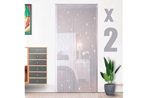 HYSENM 2 Pack Door Curtains 100 x 200cm Fly Screens for Doors, Beaded String Curtain for Doors, Door Fly Screen Curtain for Doorways - White