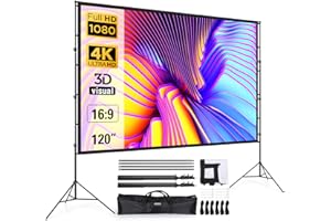 Beamer Leinwand 120 Zoll mit Faltbarem Standfuß, LEORFI Outdoor-Indoor Projektionswand HD 16:9, Tragbare Filmleinwand mit Tragetasche, Höhenverstellbar, für Camping und Heimkino