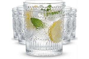 Kingrol Paquete de 6 vasos románticos de agua de 280 ml, vasos de agua, juego de cristalería vintage para zumo, bebidas, cerveza, cócteles