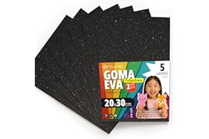 OFITURIA Plaques de Mousse Pailletée pour Découpage, Projets Créatifs, DIY, Activités Artistiques et Scrapbooking 20x30cm (Noir Pailleté, 5 pcs)