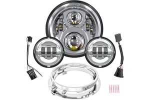 BICYACO 7 Inch LED Motorcycle Headlight with 4.5 Inch Fog Lights Passing Lamps DOT SAE Approved, Compatible with Harley Davidson Classic Electra Street Glide Fat Boy Road King Heritage Softail Chrome