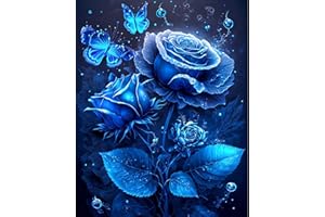 TISHIRON Paint by Numbers Kits for Adults Kids Blue Rose Oil Painting Blue Enchantress Flowers Blue Butterfly DIY Paint by Number for Home Family Wall Decor-16 x20 Frameless