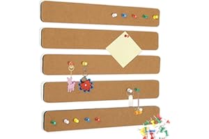 JIOL 5 Pack Felt Pin Board Bar Strips Bulletin Board for Bedrooms Offices Home Wall Decoration, Notice Board Self Adhesive Cork Board with 35 Push Pins for Paste Notes, Photos, Schedules (Brown)