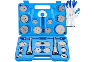 DASBET 24PCS Brake Caliper Rewind Tool Heavy Duty Disc Brake Caliper Tool Set for Brake Pad Replacement Front & Rear Brake Piston Rewind Tool with Storage Case & One Pair of Glove(Blue)