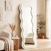 HOMCOM Full Length Mirror 63x60cm Standing Mirror Wavy Frame | Velvet, Freestanding, Supported and Wall Mounted for Bedroom,