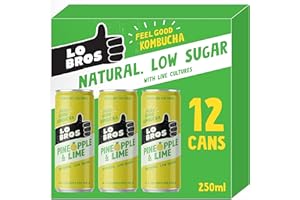 Lo Bros Kombucha - Pineapple & Lime - Sparkling Refreshing Drink with Natural Ingredients and Live Cultures, Supports Gut Health, Low Sugar, Vegan, Gluten Free - 12 x 250ml