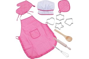 niCWhite Kids Chef Play Set, Kids Cooking Playset,Chef Dress Up Outfit Set with Kids Apron,Chef Hat and Other Accessories,11pcs Children Pretend Role-play Cooking Toy for Age 3+