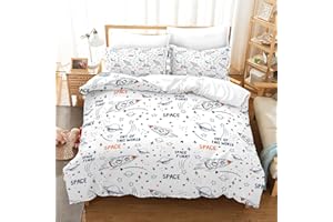 KXHHYB Set di biancheria da letto 220 x 240 cm, universo pianeta, razzo, per ragazzi e ragazze, colore: bianco, blu, razzo con stelle, motivo pianeta, con federa 50 x 75 cm (larghezza x larghezza 220 x 240