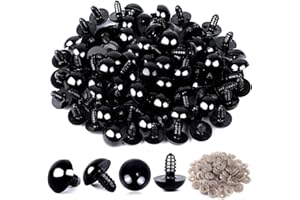 UPINS Sicherheitsaugen für Häkeltiere, 120 Stück 10MM Kunststoff Sicherheitsaugen mit Unterlegscheiben Schwarz Safety Eyes Knopfaugen Puppenaugen für Häkeltiere Puppe Plüschtier Basteln