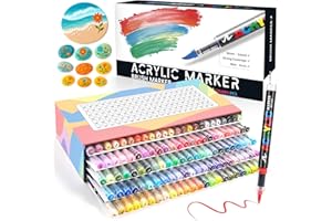 GOLDGE 120 Farben Acrylstifte für Steine Wasserfest –Acrylmarker mit Pinselspitze, Direkt Flüssige Acrylfarbe für Glas, Holz, Leinwand, Keramik, Stoff, Papier, DIY Basteln & Malen