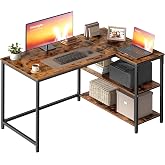 VASAGLE L-Shaped Desk with Adjustable Shelves 110 x 80 x 76 cm | Computer Table, Steel and Chipboard, for Home Office, Rustic