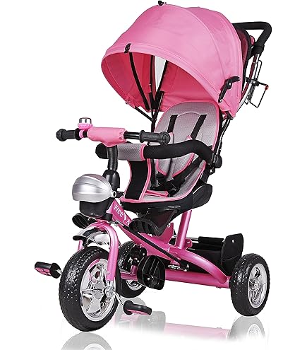 Triciclo Infantil MoMi TELDE 5 en 1, Triciclo con Asiento Giratorio de 360°, cinturón de Seguridad de 3 Puntos, reposapiés y Parasol
