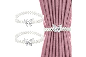 GIEEU Curtain Tie backs 2 Pcs Butterfly Curtain Clips,Pearl Curtain Tie-backs, Freely Adjustable,Suitable for Home, Hotel, Office, No Installation and No Drilling(Silver)