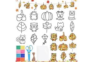 Tccydm Herbst Basteln mit Kindern,13 Stück Bastelset Herbst Kinder,Herbst Kranz Bastelset,Fensterbilder Herbst,DIY Bastelset Blätter Herbstdeko Geschenk für Halloween, Weihnachten