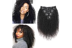 EINbeauty Kinky-Curly Extension Clip Capelli Veri 120g 8pcs Clip ins Neri Naturali Remy Kinky Curly Clip ins Curly Capelli Brasiliani Human Hair Extensions Capelli Clip 24 pollici