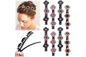 GUIFFLY Three Flower Side Hair Clip 8 PCS, Sparkling Rhinestone 3 Flower Hair Clip for Women, No Slip Double Layer Braided Girls Hair Accessories for Birthday Valentine's Day Gifts