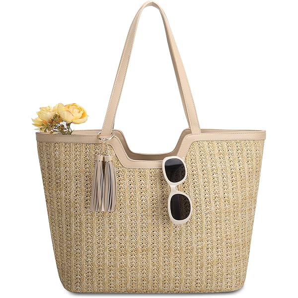 Sac à Bandoulière En Paille Boho Pour Femme - Sac Panier Plage, Voyage, Été - Taille 27x25 Cm