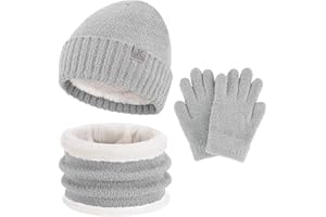 ZASFOU Enfant Garçon Fille Hiver Chapeau Bonnet Echarpe Gants Ensemble 4 5 6 7 8 Ans Polaire Bonnets Pom Casquette Cache Cou Gant Cadeaux pour Filles Garçons