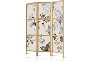 murando - Biombo XXL Bosque Naturaleza Hojas Botanical 135x171 cm 3 Paneles Lienzo de Tejido no Tejido Tela sintética Separador Madera Design de Moda Home Office Japón b-B-0593-z-b