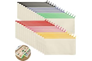 SENENQU 30 Stück DIY Blanko Stoffbeutel Mit Reißverschluss Bunt, 12 × 21cm Klein Stoffbeutel Zum Bemalen, Kosmetiktasche zum Bemalen, Stoff Federmäppchen, Tasche Zum Bemalen Kinder
