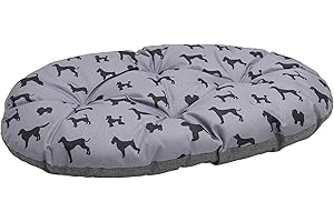 Rosewood All Seasons Oval Dog Mattress – Medium, 67cm – Reversible Dog Print & Grey Linen Effect – Comfortable Washable Pet Bed Cushion for Dogs – Dual-Sided Design for Year-Round Use