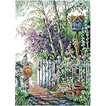 KKKKX Kreuzstich Set 'Café Am Meer' - Vorgedruckte Leinwand Für Einfaches Sticken