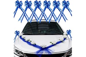 VINFUTUR Kit de Décoration Voiture Mariage,Nœud de Voiture, Voiture de Mariage Papillon Ruban, Romantique Décoration de Fête de Mariage-Bleu