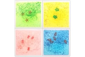 Art3d Lot de 4 Carreaux de Sol sensoriels liquides, Fusion Liquide colorée senroy Tapis de Jeu de Danse pour Enfants en Bas âge, 30x30cm,Monde de la mer