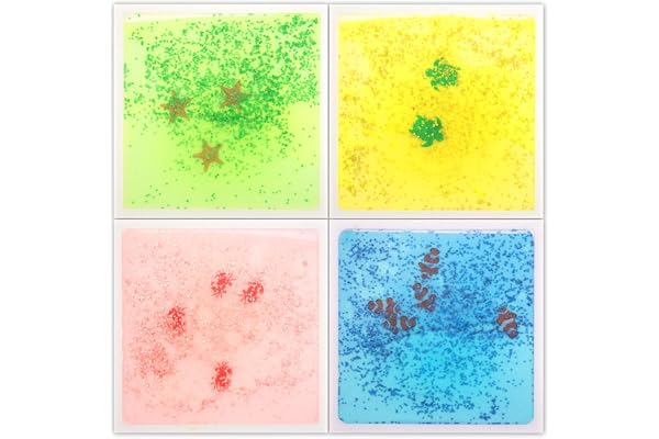 Art3d Lot de 4 Carreaux de Sol sensoriels liquides, Fusion Liquide colorée senroy Tapis de Jeu de Danse pour Enfants en Bas âge, 30x30cm,Monde de la mer