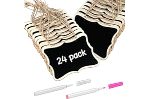 Uniclife 24 Pack Mini Chalkboard Signs for Food, Small Chalkboard Signs with Strings Chalk Markers & Replacement Stickers, Hanging Chalkboards Sign Reusable Wooden Food Labels for Party Buffet, Waves