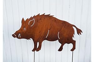 STEINFIGURENWELT GIEßEN STEINFIGURENWELT GIEBEN Sanglier debout 90 x 50 cm à planter - Décoration de jardin - En métal rouillé - Résistant aux intempéries