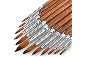 PIRIUUO Confezione da 12 pennelli per acquerelli, rotondi, pennelli professionali per pittura ad acquerello, acrilico, guazzo, olio