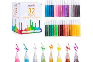 abeec 32 Glitter Glue Pens for Kids - 10ml Coloured Glitter Tubes |Craft Supplies for Children | Arts & Crafts, Card Making, Non-Toxic, Easy to Use