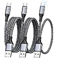 RAVIAD USB C Charger Cable [3Pack 0.3M 1M 2M], Type C Cable Fast Charging Cable Nylon Braided USB to USB C Cable for Samsung Galaxy S23 S22 S21 S20 fe A21s A20e A51 A71, Huawei P50 P40, Google Pixel