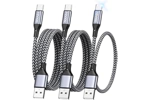 RAVIAD USB C Charger Cable [3Pack 0.3M 1M 2M], USB to USB C Cable Fast Charging Cable Nylon Braided Type C Charger Cable for iPhone 16, 15 Plus Pro Max, Samsung Galaxy S24 S23 S22, Pad Pro, Macbook