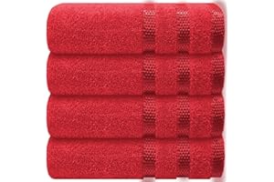 Casabella Deluxe 4 Red Hand Towels 100% Combed Cotton Super Quality Hand Towels for Kitchen (50X90 CM) Towels Set for Bathroom Hotel Gym