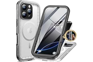 Cozycase Ultra Impermeable Antigolpes Funda para iPhone 16 Pro MAX Compatible con MagSafe Control de Cámara Militar Transparente 360 Grados Carcasa Magnética Doble Waterproof Acuatica Sumergible Agua