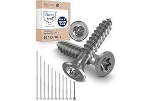 NIETFULLTHINGS Tornillo de cabeza avellanada TORX de acero inoxidable fabricado en V2A 10-mm de espesor 60-mm de longitud del tornillo 10 piezas Rosca parcial de 55-mm Tornillo para madera 10x60