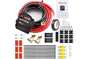 AISCHENS Kit de relais de séparation de charge imperméable 5M, isolateur double batterie 12V 140A pour camion camping-car yacht avec affichage LED et contrôleur sensible à la tension