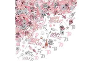 70th Birthday Decorative Confetti Probuk 20g Pink and Silver Birthday Decorative Confetti, Shiny Multi-Coloured Scatter Confetti for Table Decorations, Gift Bags, Invitations, Cake Stands