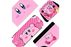 BelugaDesign Kirby Switch Skin | Autocollant en vinyle pastel mignon | Anime Smash Star Allies Land Kawaii Jeu de dessin animé japonais L compatible avec Nintendo Switch OLED (Switch OLED, rose vif)