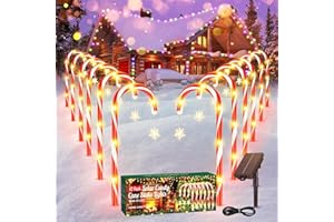 BUCASA 12 Pack Solar Christmas Candy Cane Lights, 10 Modes USB Rechargeable Christmas Pathway Lights with 1200mAh Battery, Waterproof Indoor Outdoor Xmas Decorations for Garden Yard Gifts
