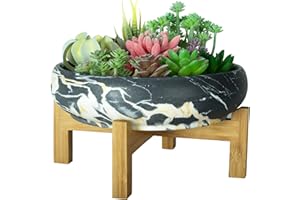 ARTKETTY Doniczka na sukulenty, 25,5 cm, duże doniczki bonsai ze stojakiem drenażowym, płytka marmurowa doniczka na rośliny kaktusowe, ceramiczne doniczki do wewnątrz/na zewnątrz, sukulenty,