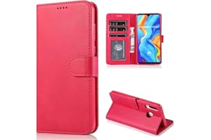 CTIUYA Custodia per Huawei P30 Lite, Cover Flip Case in Pelle Portafoglio con Porta Carte Magnetica Antiurto Protettiva Completa a Libro Cuoio per Huawei P30 Lite, Rosa Rossa