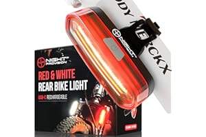 NP NIGHT PROVISION DUO-120 Rear Bike Light – USB Rechargeable Red & White LED – Flashing Strobe Tail Light for Bicycle Safety – Adjustable Angle for Seat Post, Fork, or Seat Stay