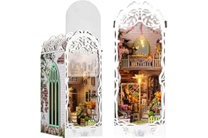 MAPILLE DIY Book Nook Kit, Maison Miniature Jardin avec Lumières LED, Puzzle 3D Bois Serre-Livres à Construire, Décoration d'Étagère, Cadeaux Créatifs pour Adultes et Adolescents, Idée Cadeau Femme