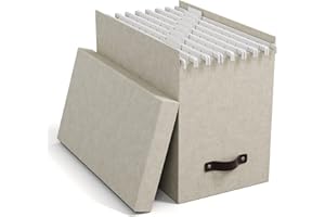 BIGSO BOX OF SWEDEN JOHAN Pudełko na dokumenty z pokrywką – stylowe pudełko archiwalne z 8 zawieszanymi skoroszytami – pudełko na teczki wiszące z płyty pilśniowej i papieru o stylowym wyglądzie lnu,