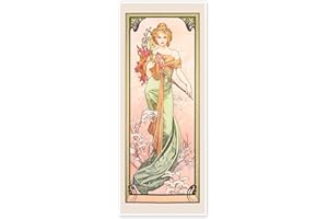 POSTERLOUNGE Les saisons - Le Printemps Poster de Alfons Mucha Affiches pour toutes les pièces 50 x 120 cm Orange Art nouveau Décoration murale